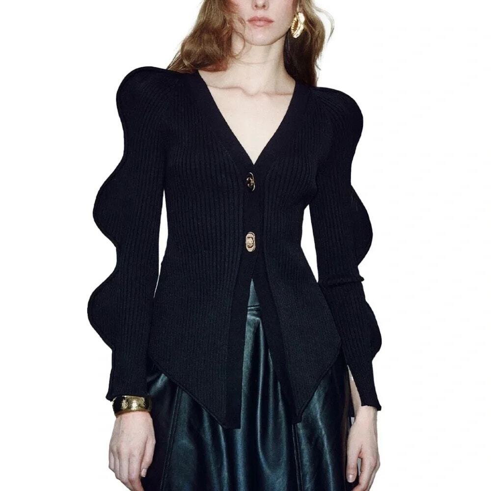 Urban Revivo Black Ribbed Knit Cardigan Size 2